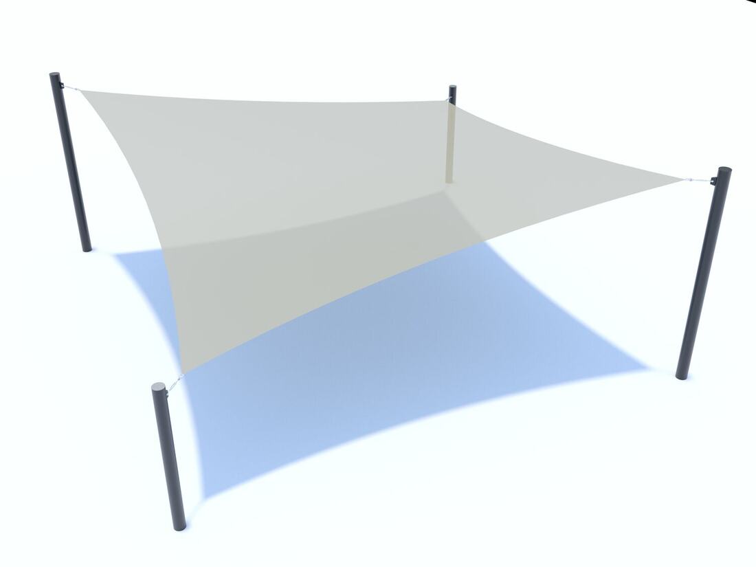 Voile d'ombrage tendue sur mâts